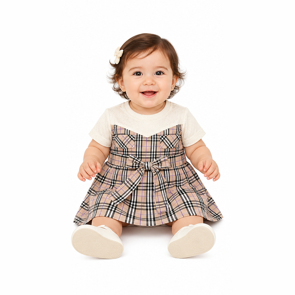 Check Burberry baby frock on white background