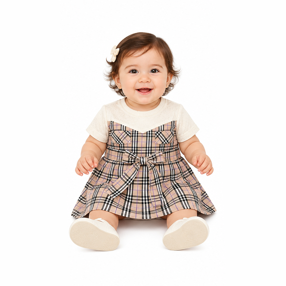 Check Burberry baby frock on white background