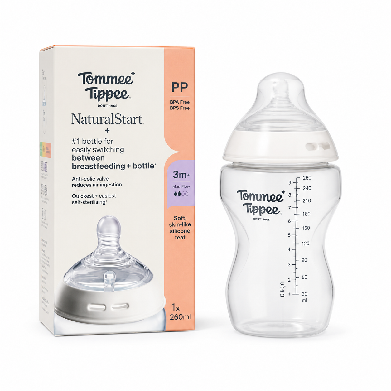 Tommee Tippee Natural Start 260ml Baby Bottle – Medium Flow
