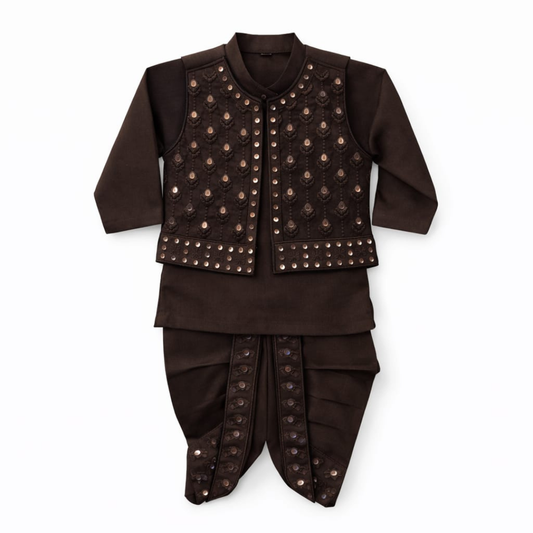 Dark Multicolor Dhoti Kurta With Waistcoat