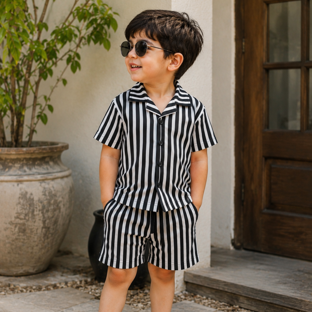 Monochrome Stripe Resort Co-ord Set