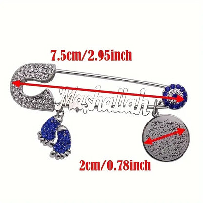 Pack of 1 Fashion Alloy Safety Pin with "Mashallah" Inscription and Pink Rhinestone Footprint Charm