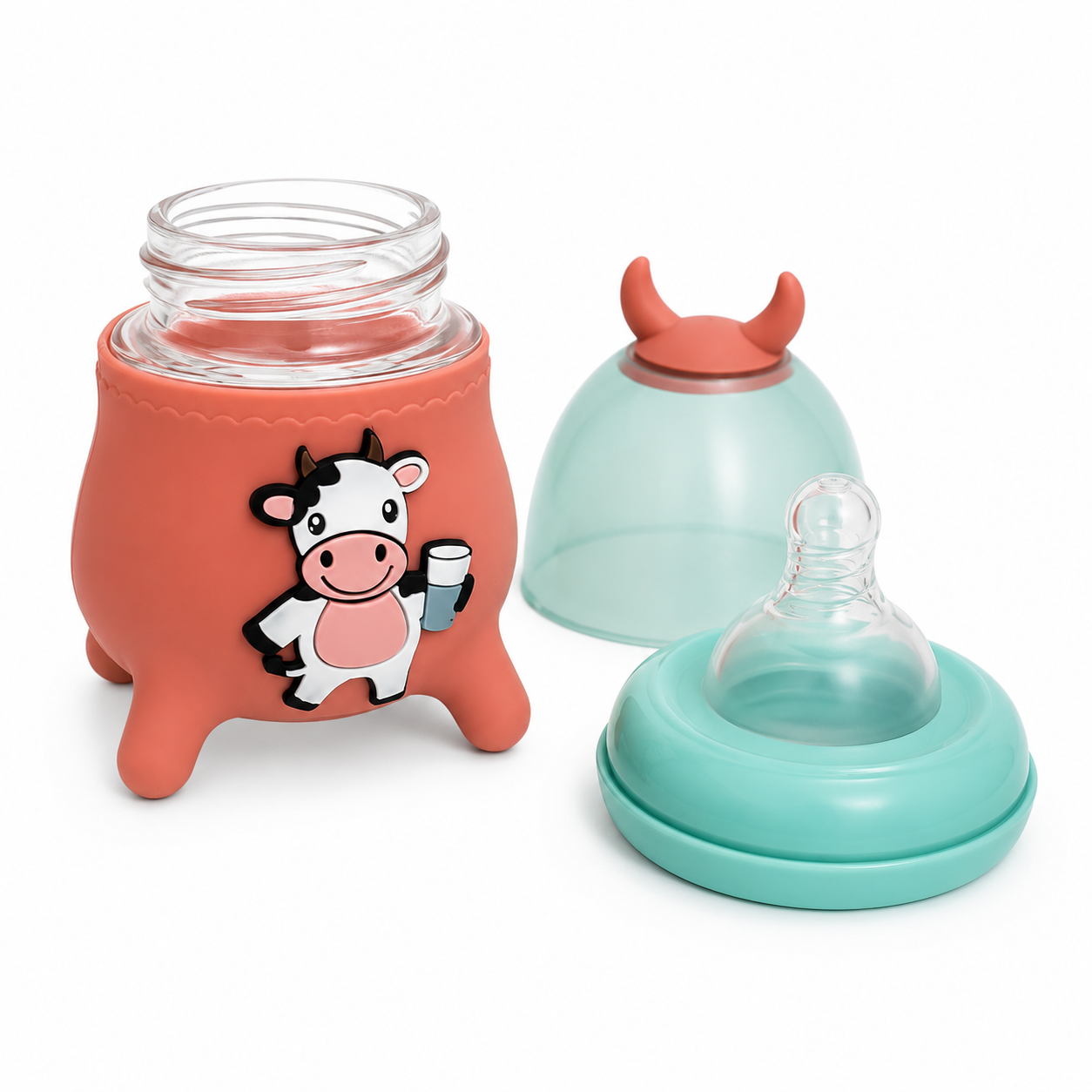 Tiny Cow 120ml Glass Baby Feeder with Silicone Cover
