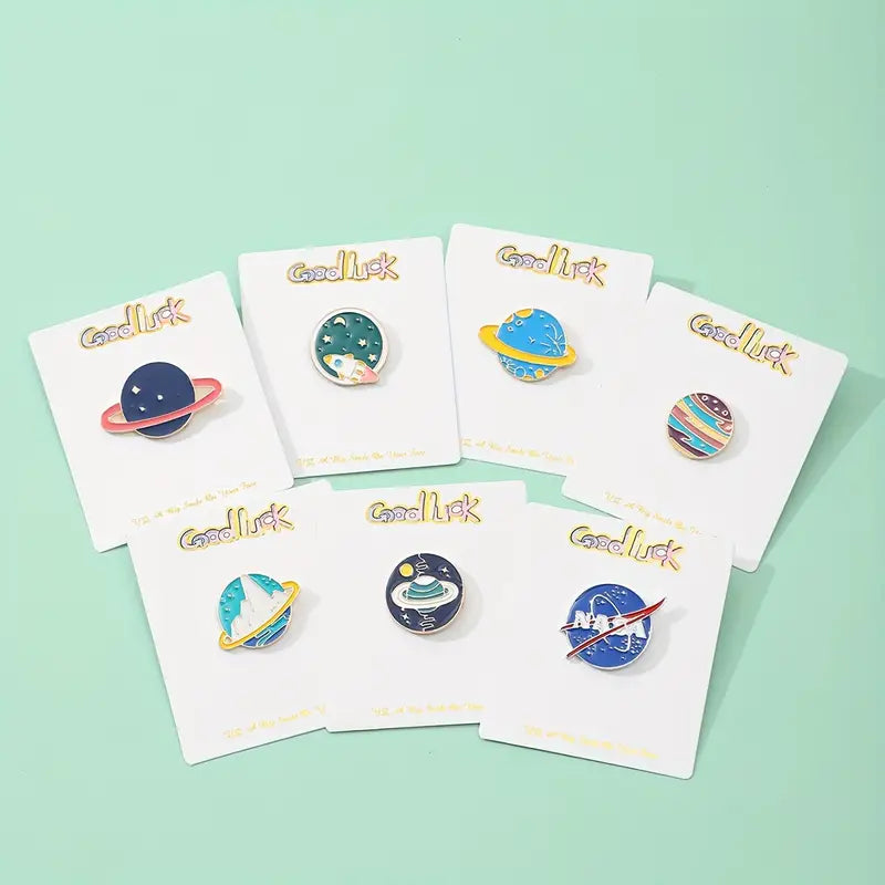 7 Pieces Cute Cartoon Cosmic Planet Brooch Set