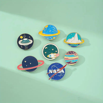 7 Pieces Cute Cartoon Cosmic Planet Brooch Set