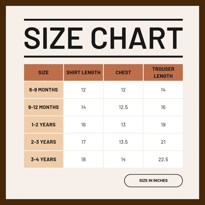 Size chart — Desert Luxe Cord Set Black