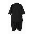 Back view of black dhoti kurta and waistcoat set