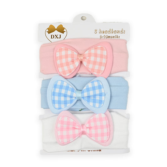 Bow Check Premium Cotton 3 Piece Headband Set 3