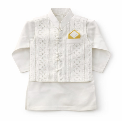 Cross Button Kurta Pajama With Waistcoat 4-8 Months