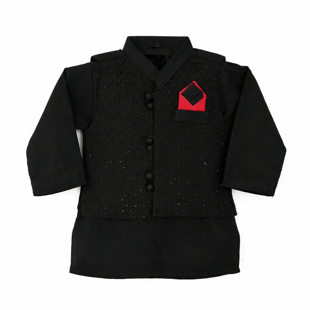 Cross Button Kurta Pajama With Waistcoat 4-8 Months