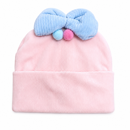 Quilted BowPom Newborn Baby Winter Warm Cap