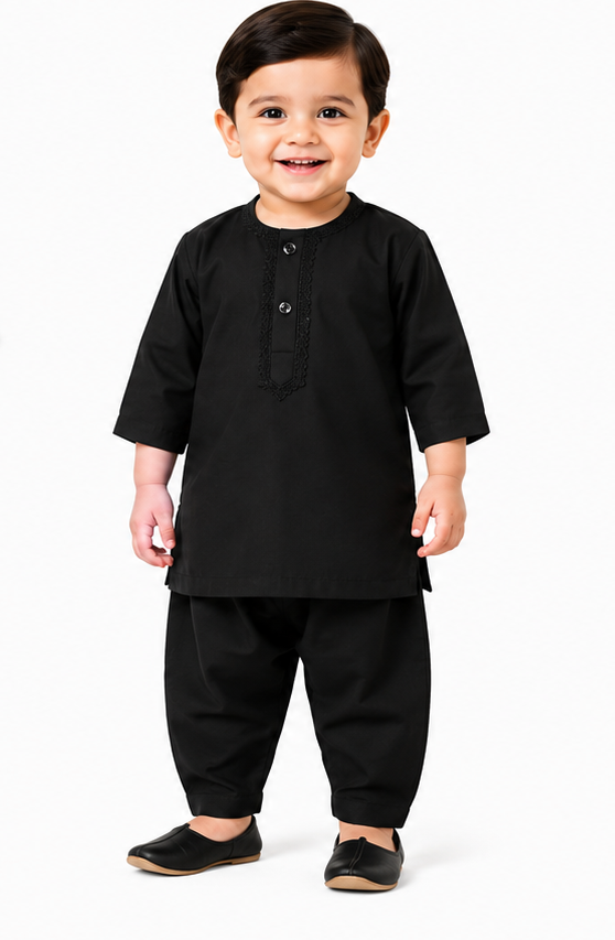 Basic black and white baby kurta pajama detail