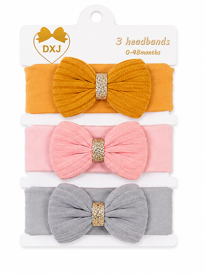 Bow Shine Premium Cotton 3 Piece Headband Set