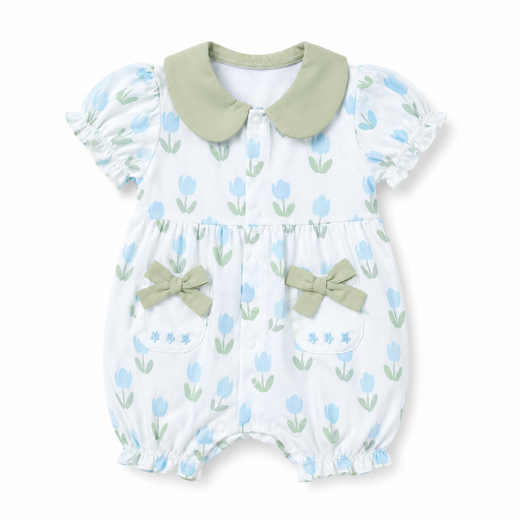Green flower baby romper