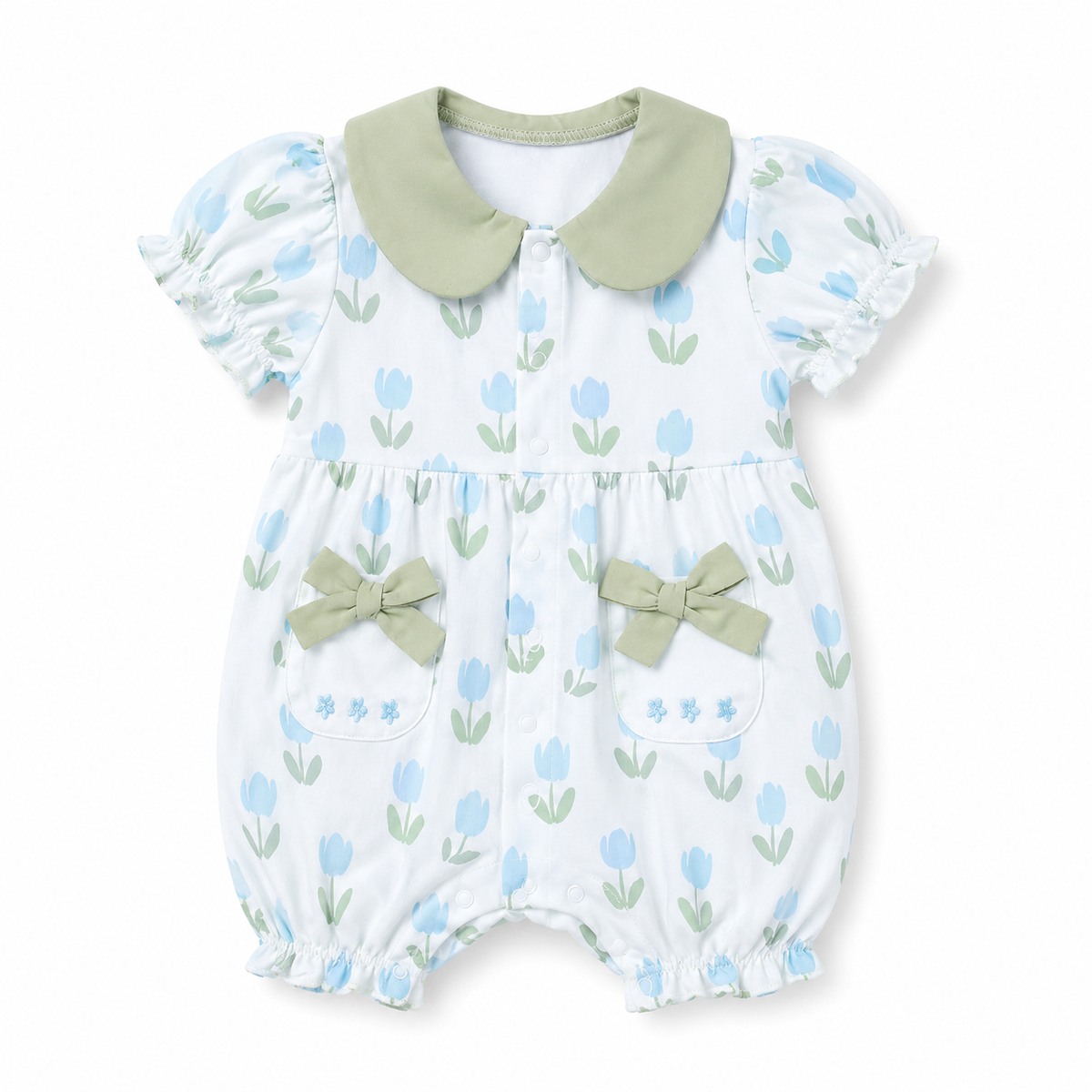 Green flower baby romper