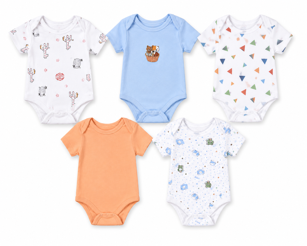 Five-piece half sleeve baby bodysuit set detail