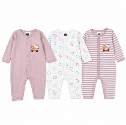 Lion Driving Full sleeves Sleep Suit Pack Of 3