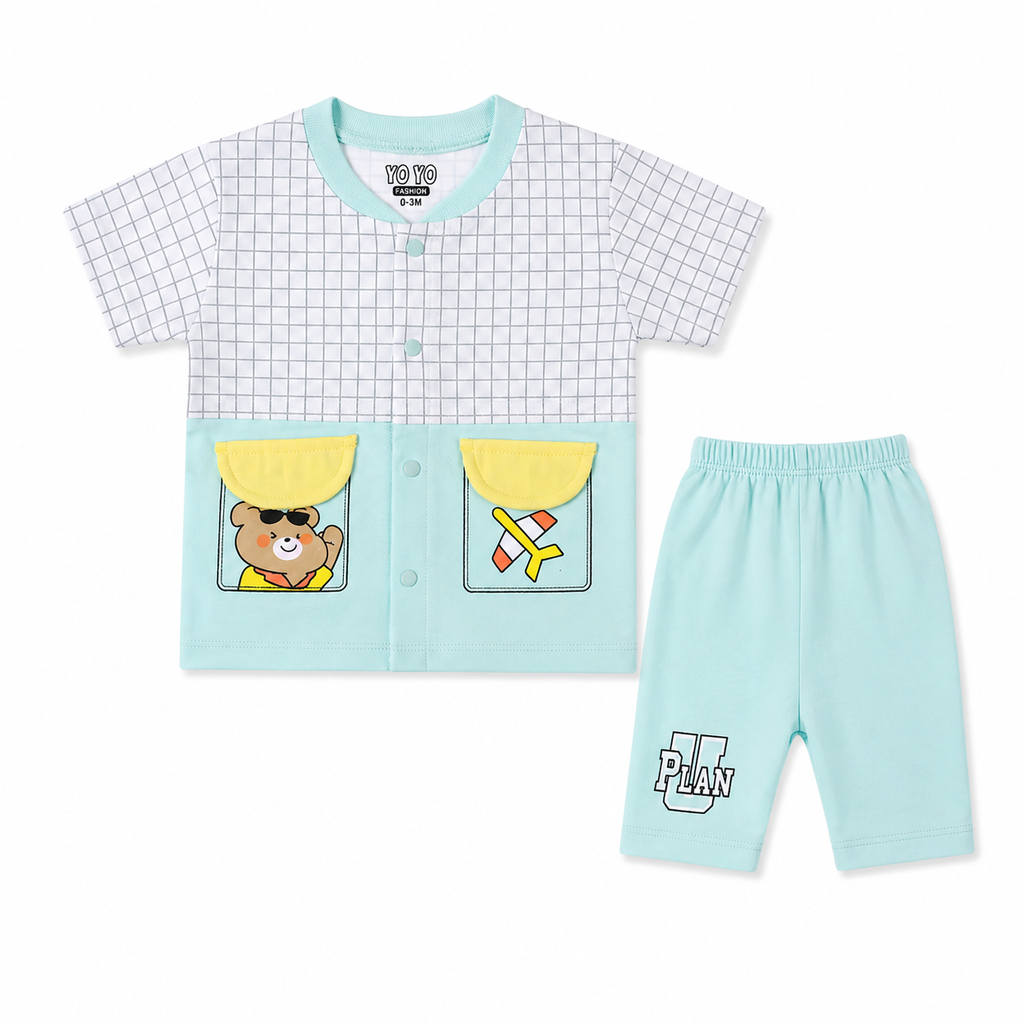 Plain Bear cotton summer baby night suit