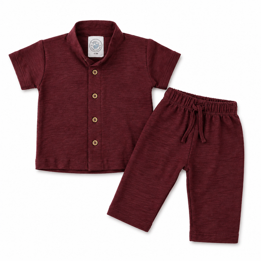 Crimson Calm Relaxed Unisex Shirt & Trouser Summer Set