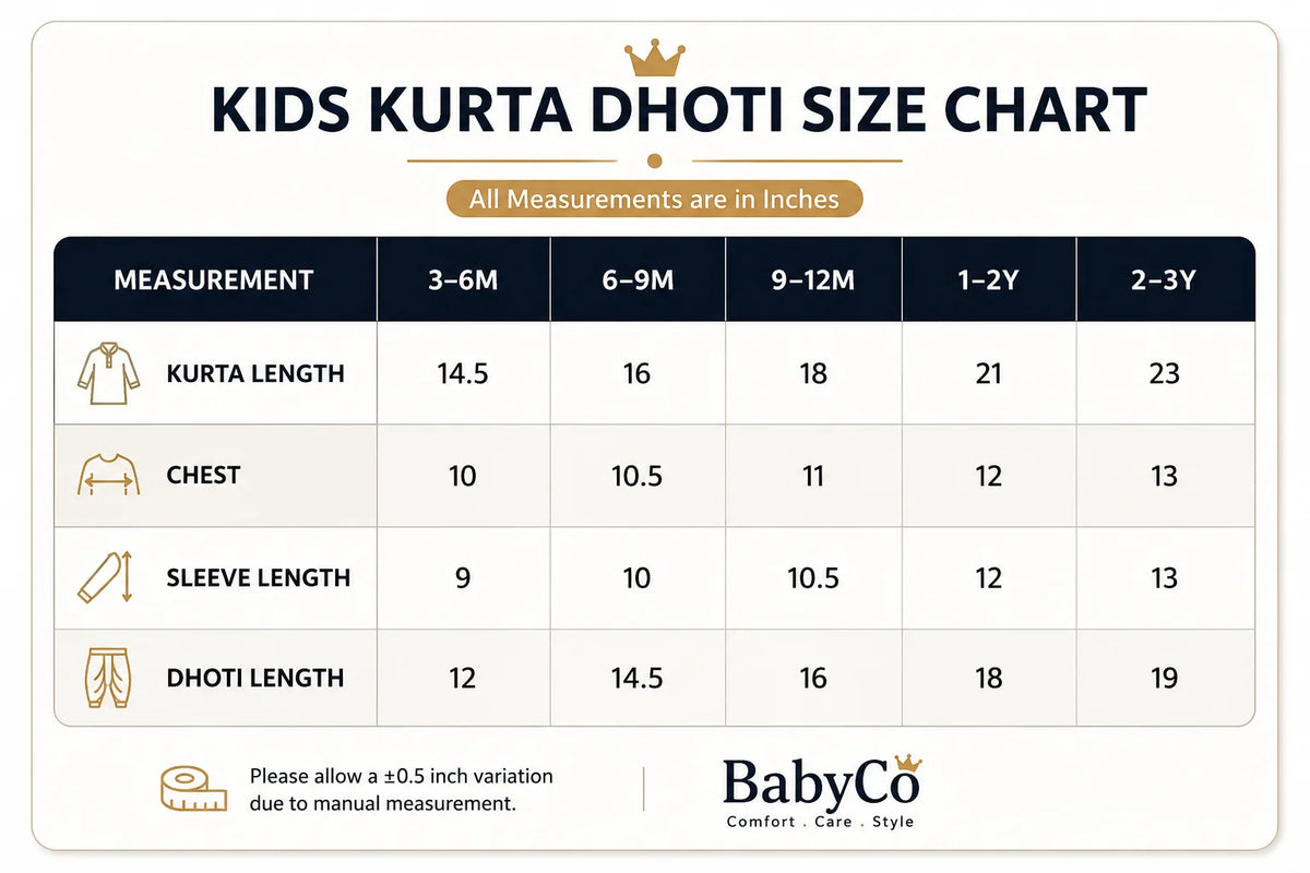 Size chart — Premium Traditional Dhoti Kurta with Red Sindhi Ajrak Waistcoat