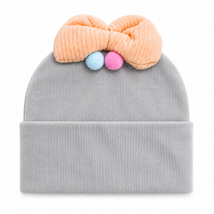 Quilted BowPom Newborn Baby Winter Warm Cap