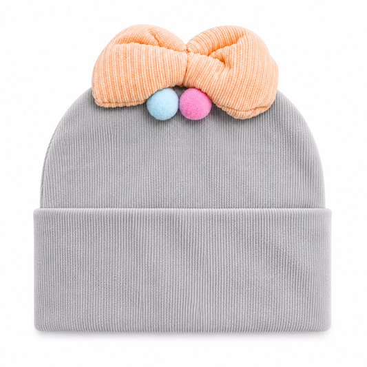 Quilted BowPom Newborn Baby Winter Warm Cap