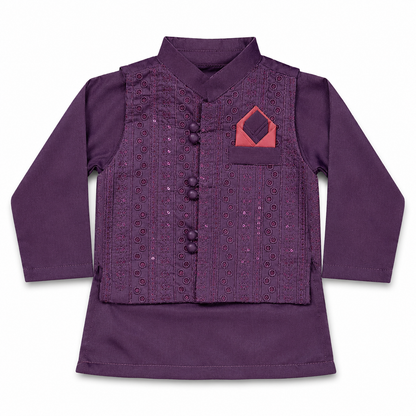 Multicolor 4-8 Months Embroided Kurta Pajama With Waist Coat