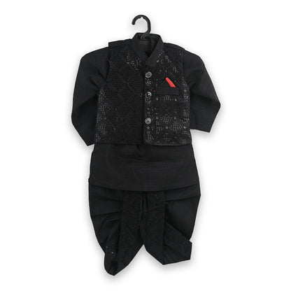 Black Dhoti Kurta With Waistcoat