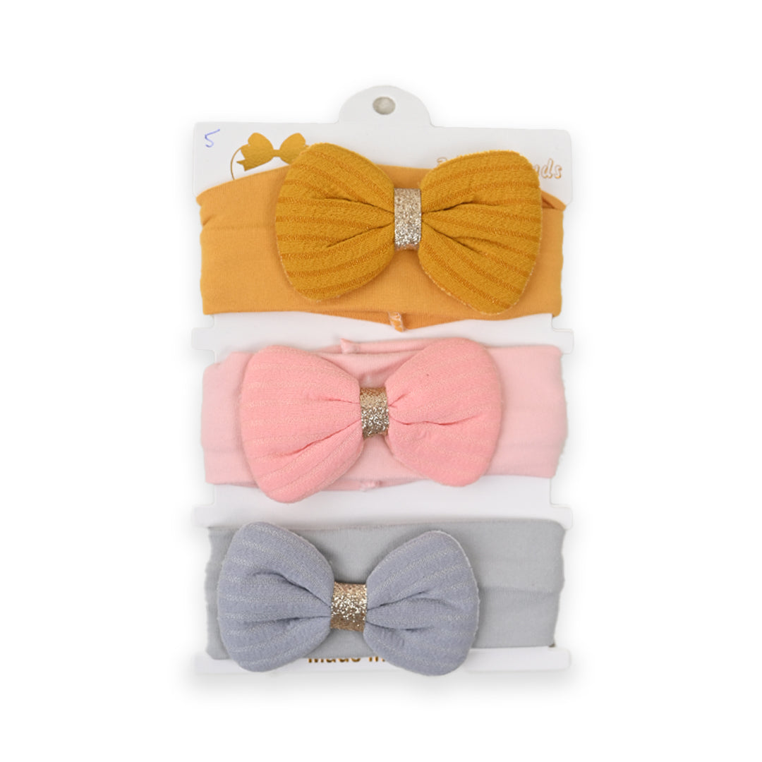 Bow Shine Premium Cotton 3 Piece Headband Set