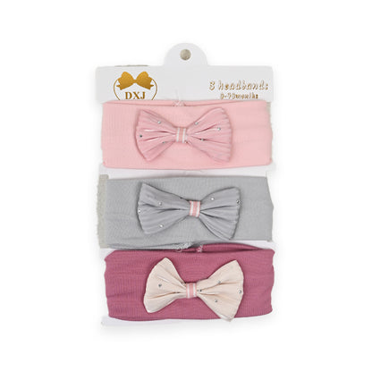 Shiny Bow 3 piece Headband Set