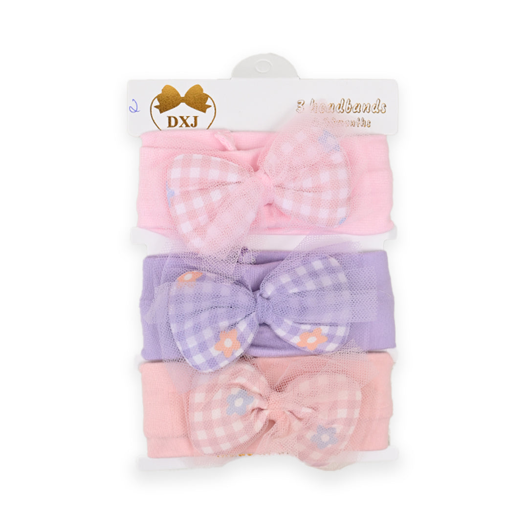 Bow Check Premium Cotton 3 Piece Headband Set