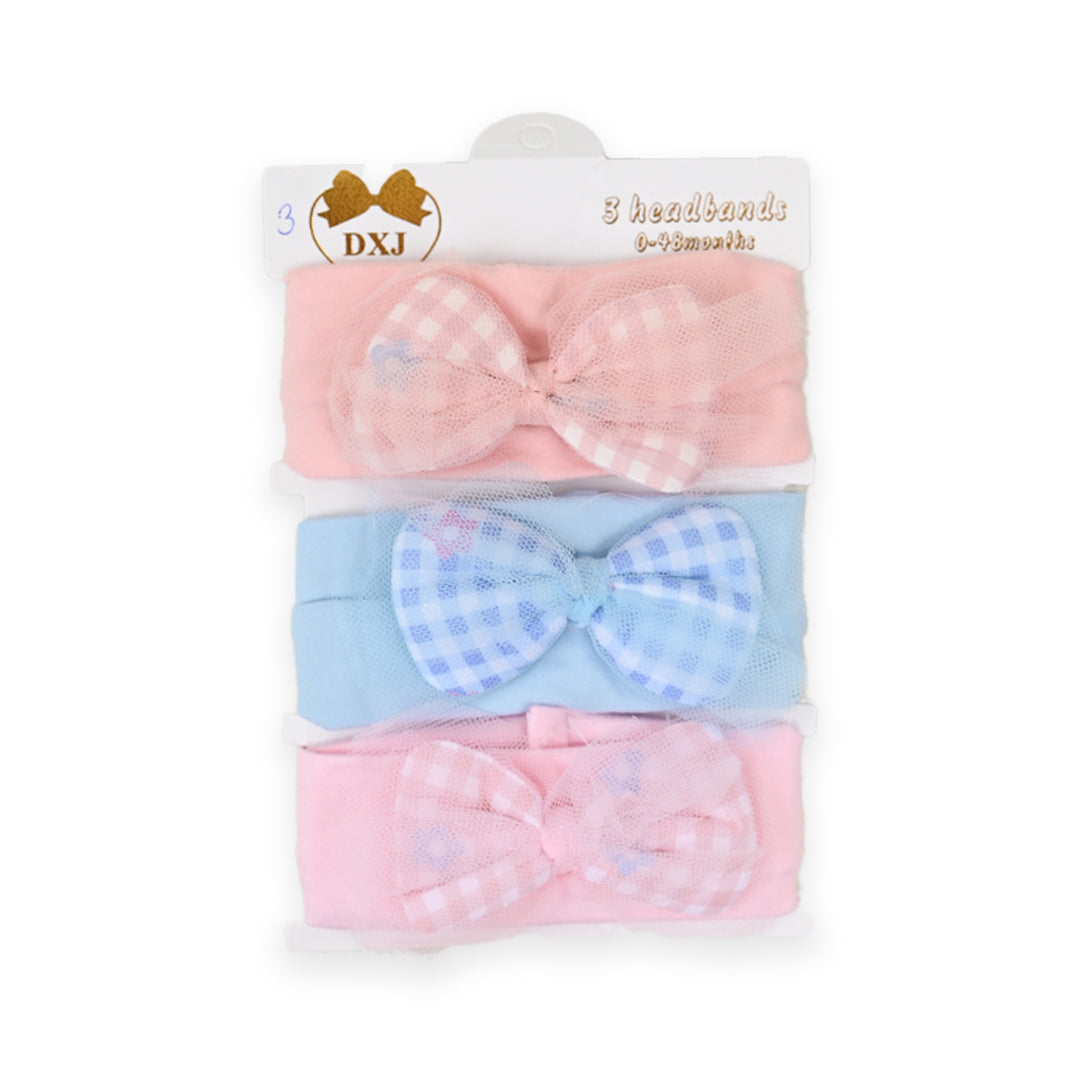 Bow Check Premium Cotton 3 Piece Headband Set