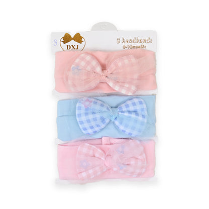 Bow Check Premium Cotton 3 Piece Headband Set