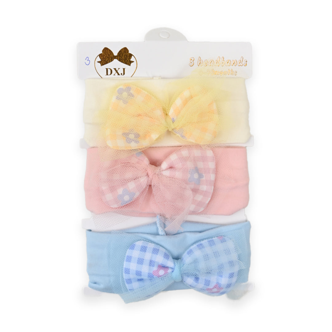 Bow Check Premium Cotton 3 Piece Headband Set