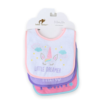 Little Dreamer Bebe Favour 3 Piece Cotton Terry Bib Set
