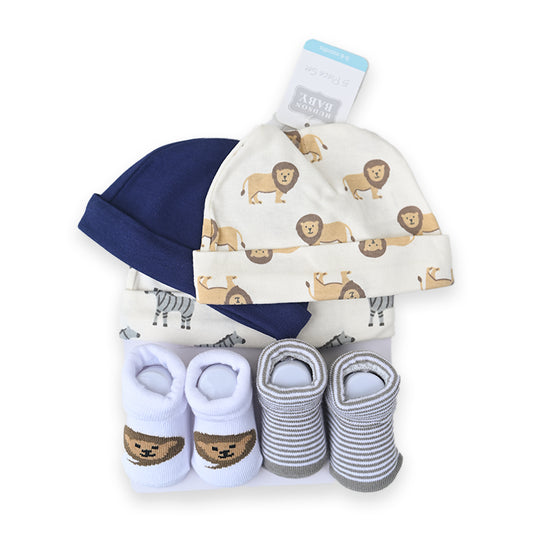 Hudson Lion 5 Piece Cap Set With Booties