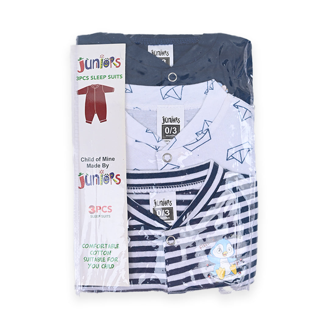 Penguin Stripes Full sleeves Sleep Suit Pack Of 3