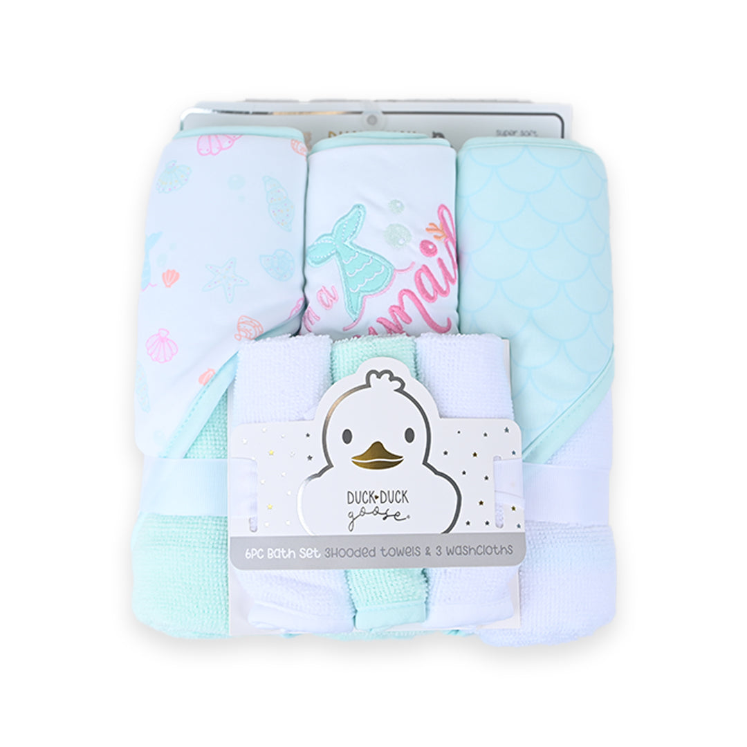 Green Ocean 6-Piece Hooded Towel & Washcloth Set – Super Soft Terry