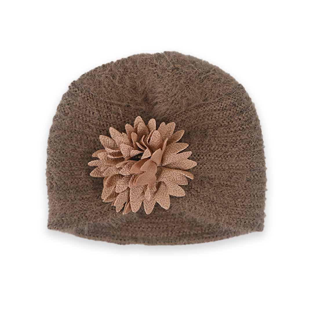 Bloom Fluffy Hand Wooven Turban Cap Brown