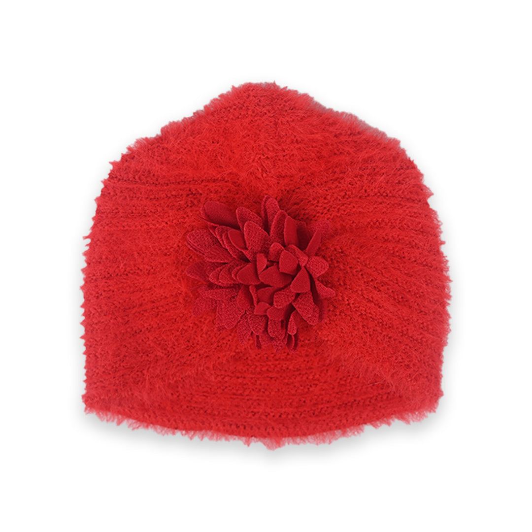 Bloom Fluffy Hand Wooven Turban Cap Red