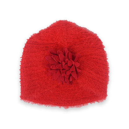 Bloom Fluffy Hand Wooven Turban Cap Red