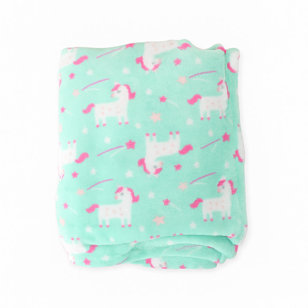 Green Unicorn Fleece Blanket