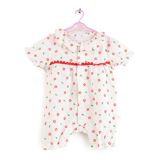 Tiny Red Flower Paper Cotton Romper