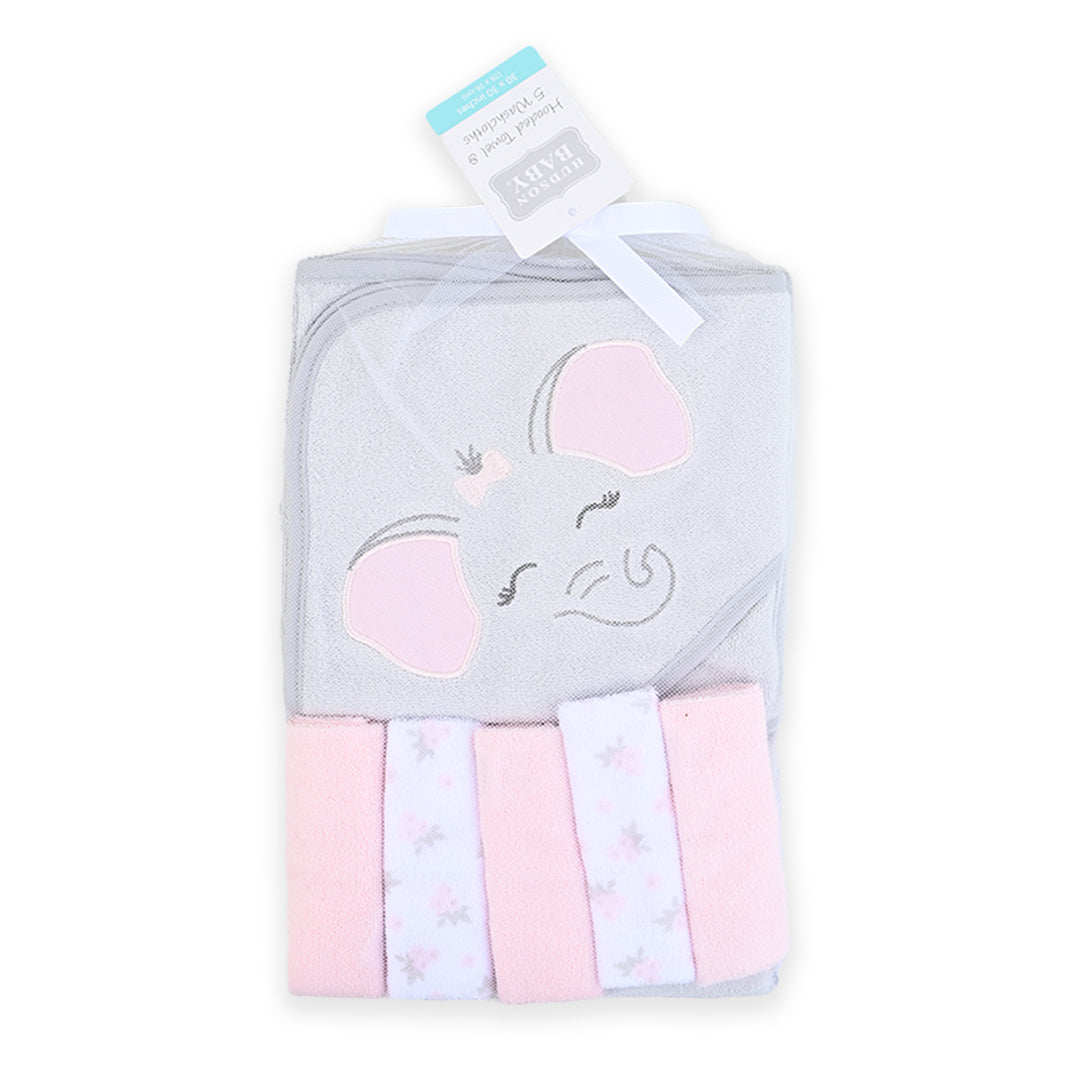 Elephant hooded towel with 5 washcloths