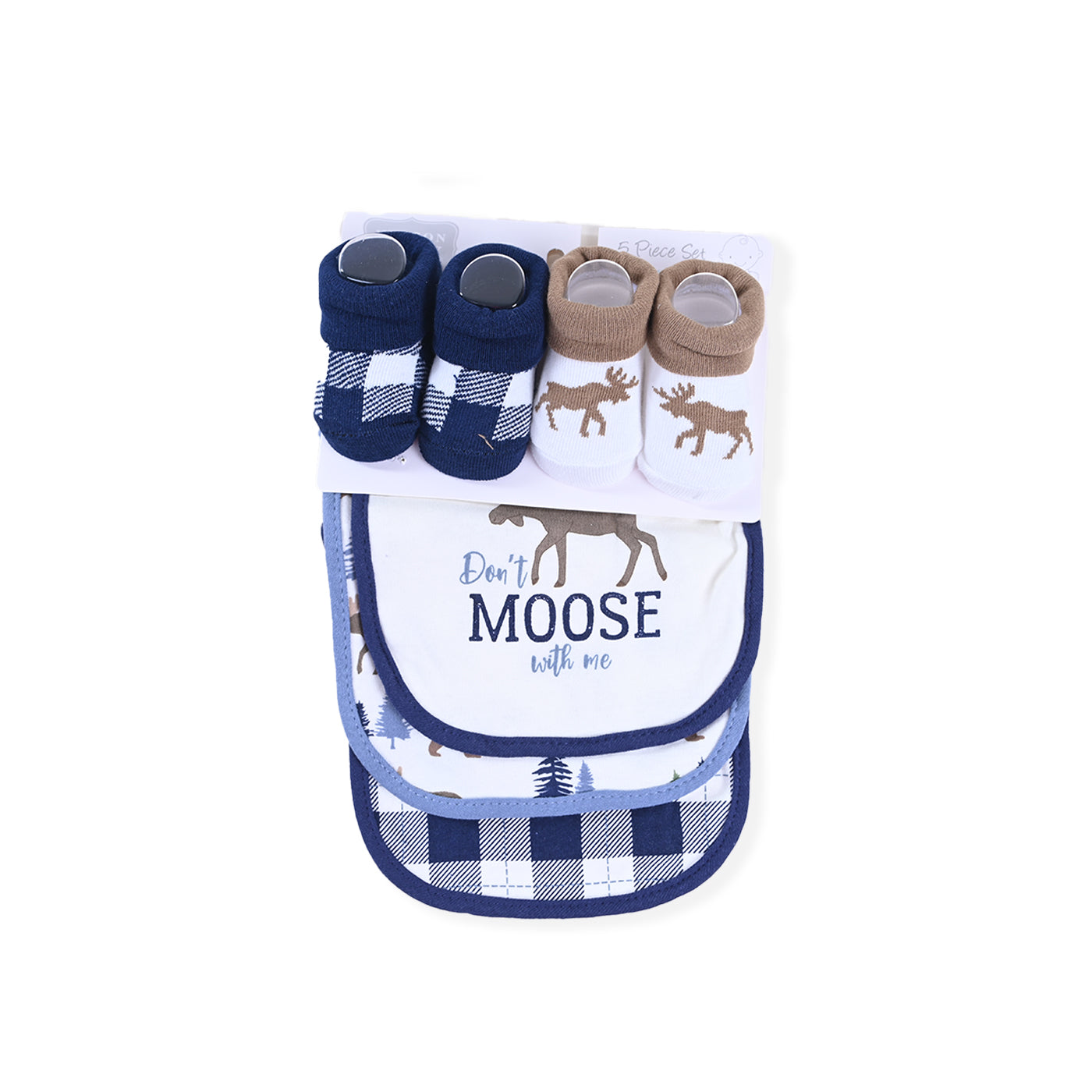 Moose 5 Piece Bib Set With Booties