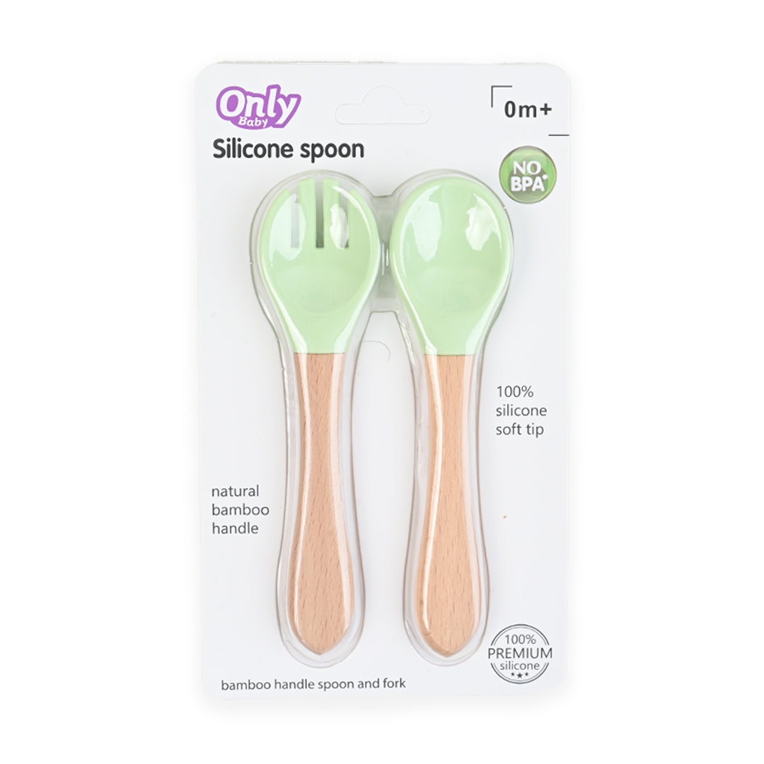 Silicone Bamboo Spoon & Fork