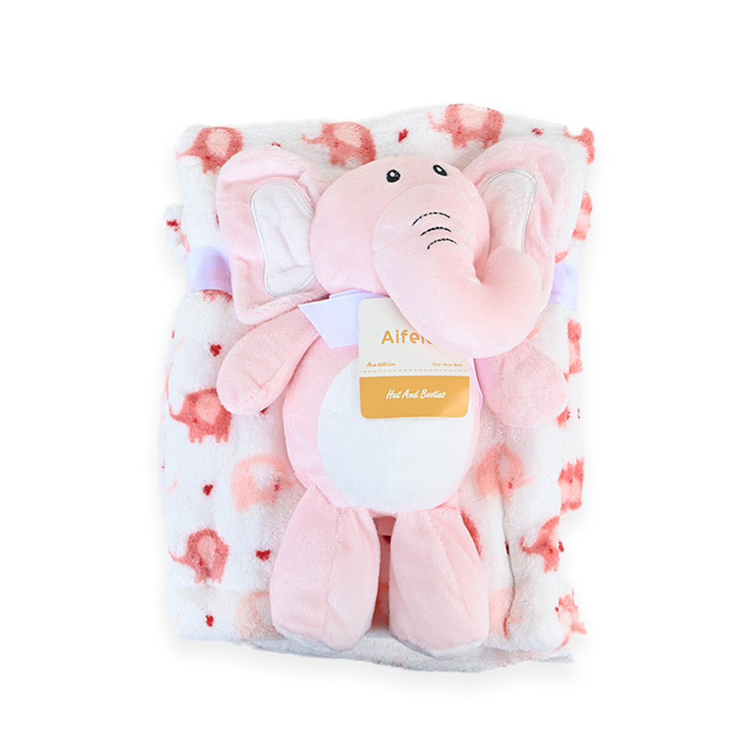 Pink Elephant Blanket With Plush Toy