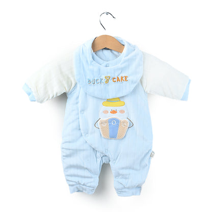 Duck Hat Quilted Warm Romper With Bib