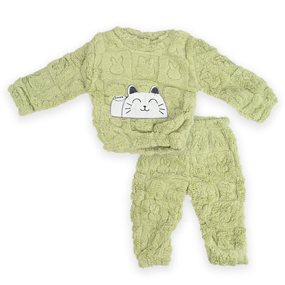 Fuzzy Kitty Fleece Long-Sleeve Pullover And Trousers Set