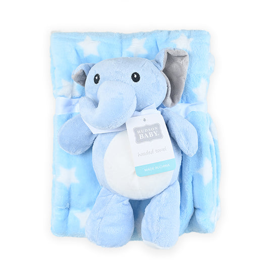 Chubby Blue Elephant Printed Blanket With Plush Toy